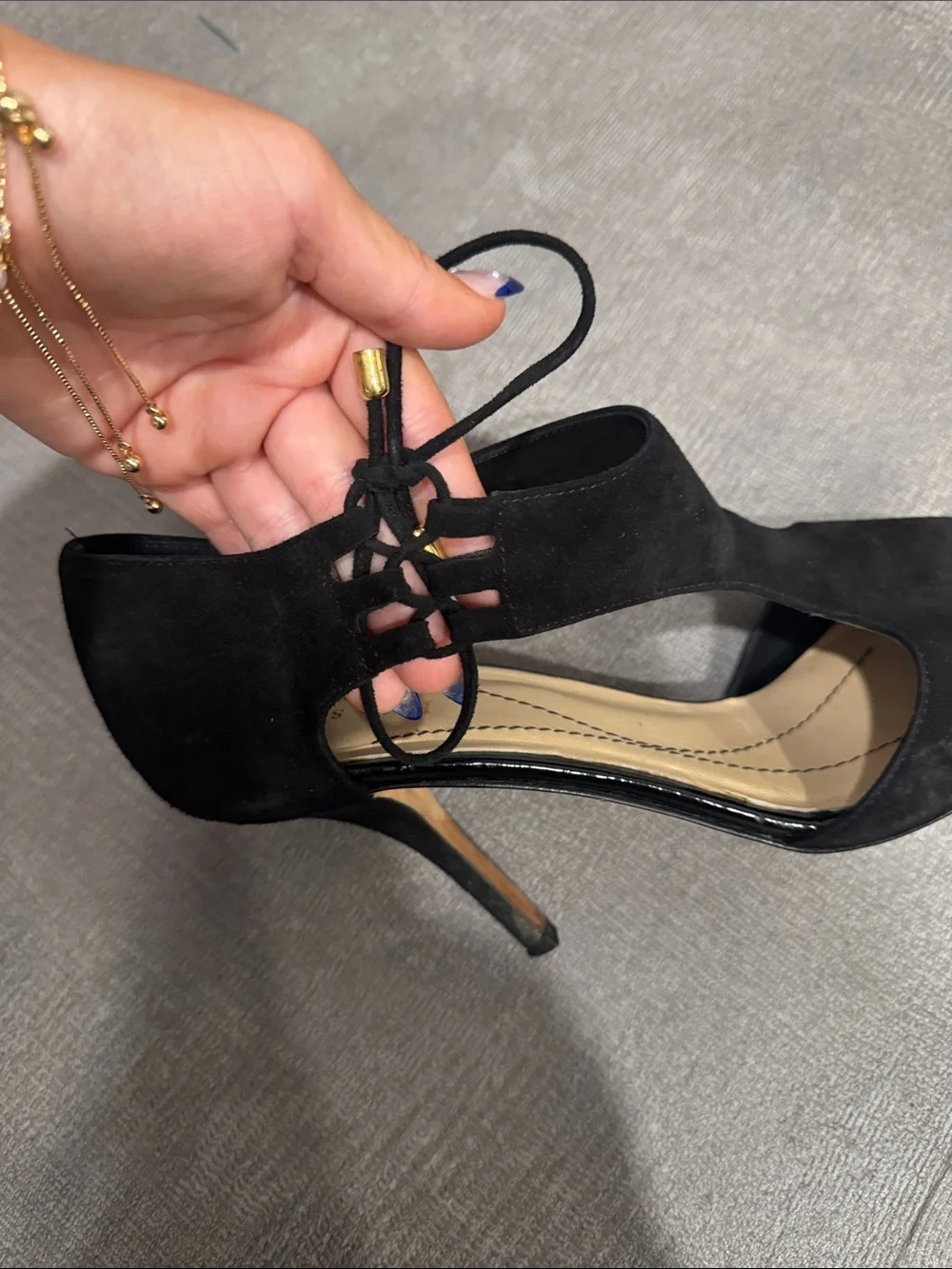 Kate Spade Black Velvet Cut Out Black Lace-Up Open-Toe Women's Heels Size 8